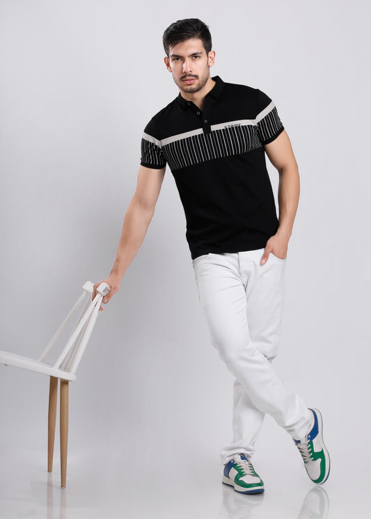 CHEST STRIPE BLACK T-SHIRT C177-1