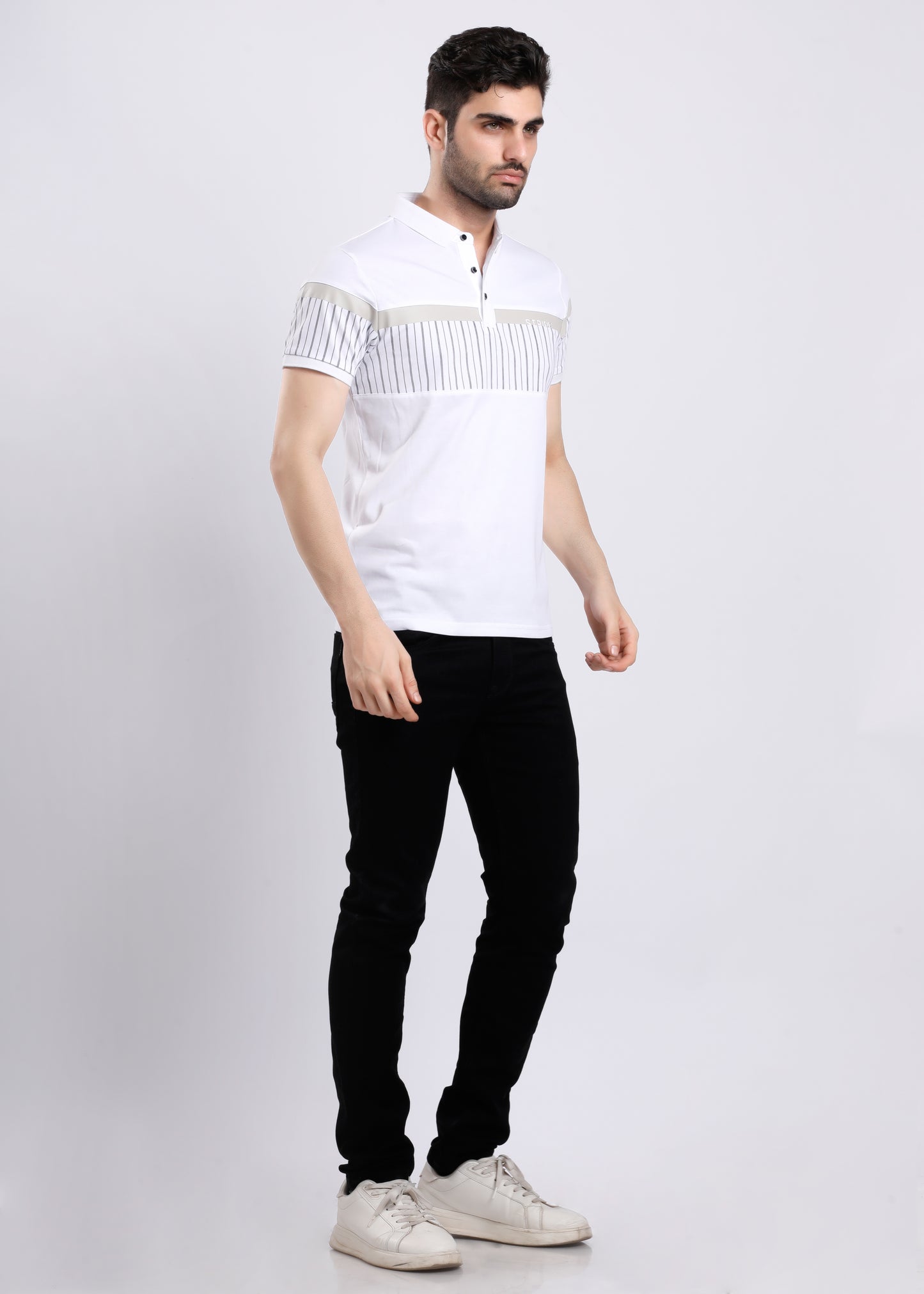 CHEST STRIPE WHITE T-SHIRT C177-2