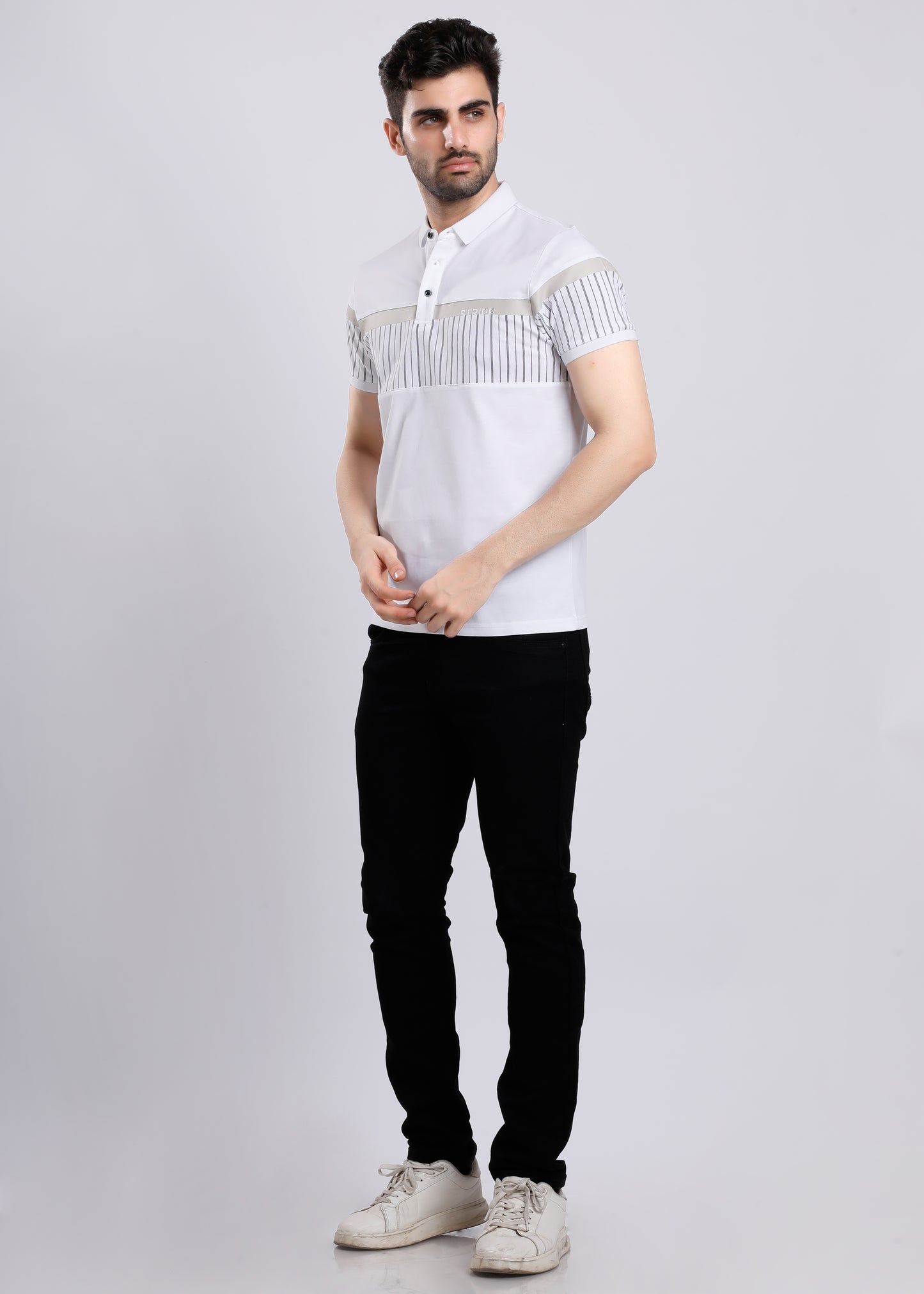 CHEST STRIPE WHITE T-SHIRT C177-2