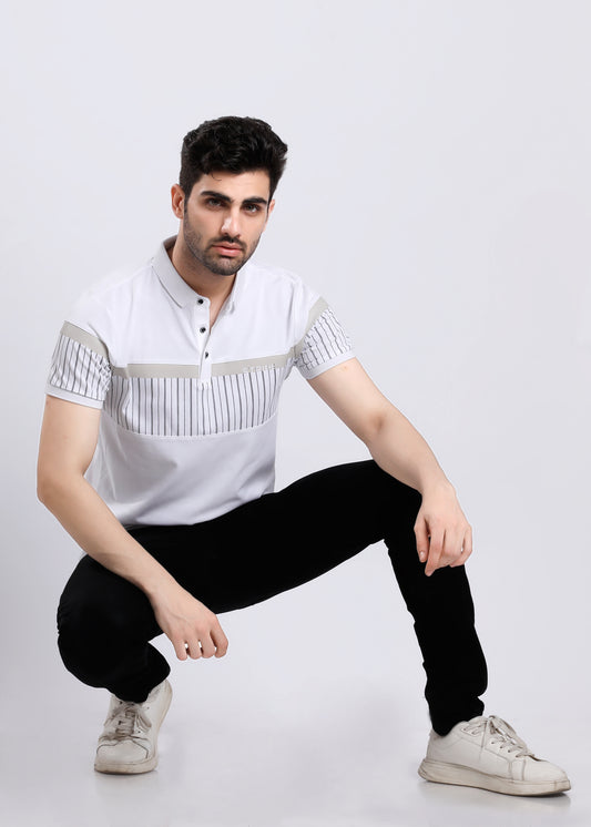 CHEST STRIPE WHITE T-SHIRT C177-2