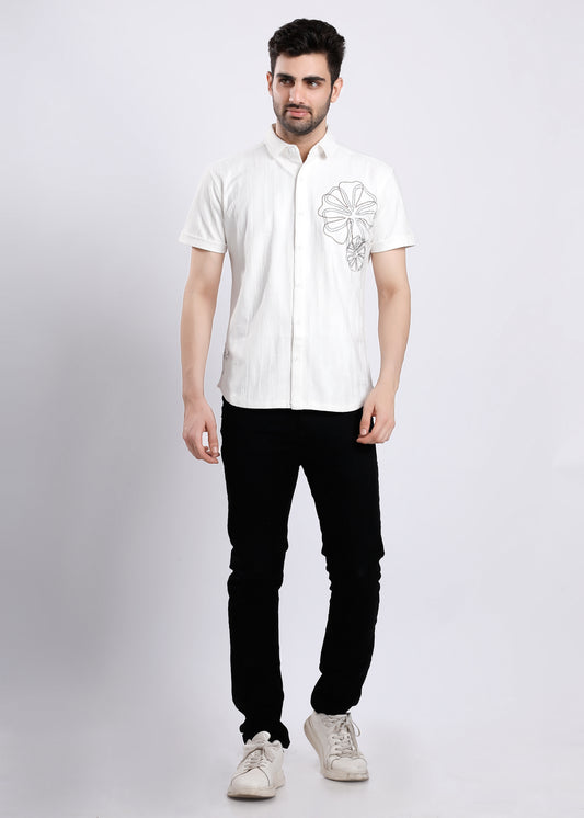 FLOWER EMBROIDERY WHITE SHIRT H476-2
