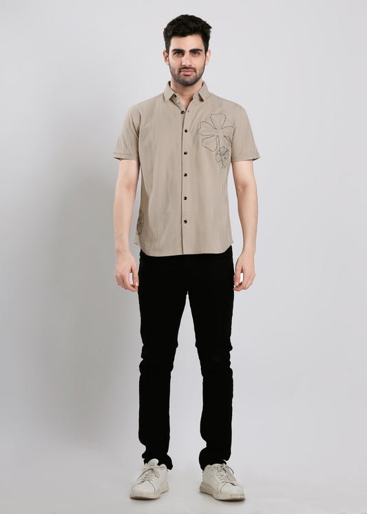 FLOWER EMBROIDERY BEIGE SHIRT H476-4