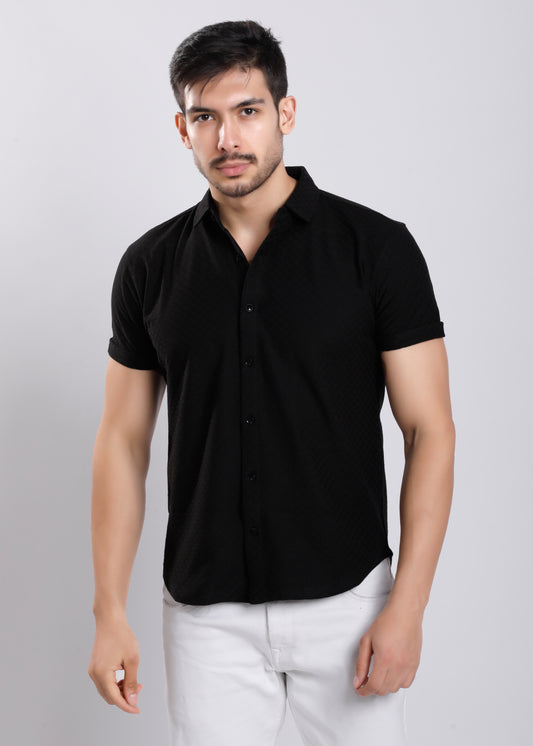 SMALL CHECKS JACQUARD BLACK SHIRT H478-1